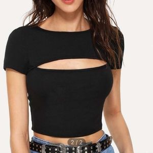 Shein, Solid crop tee, black. Size medium